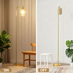 Lámpara de pie industrial dorada, cuerpo de latón, altura ajustable, fuente de luz LED, base E27, para dormitorio, sala de estar, estudio - Product Image 3