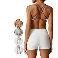 Ensemble de 6 pièces de vêtements de yoga pour femmes grandes tailles, sous-vêtements de sport amples à cordon de serrage, manches longues, en Spandex/Nylon, pour la gym et le fitness