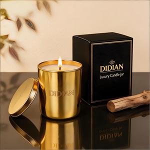 Vente en gros de pots à bougies en verre de luxe de haute qualité, 10 oz et 14 oz, avec placage or, pour la décoration de la maison, pots à bougies, porte-bougie - Product Image 2