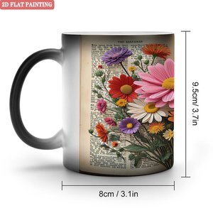<b>Ceramic</b> Color Changing Mug 11oz Frosted Black Heat Sensitive Magic <b>Cup</b> With Floral Design - Product Image 1