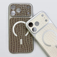 Étui de luxe en cuir PU texture croco pour iPhone 18 17 16 15 14 13 Pro Pro Max, antichoc magnétique avec protection de l'appareil photo