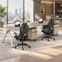 Ensemble de poste de travail modulaire pour 2 personnes, bureau double en bois avec armoires de rangement latérales, chaise de bureau ergonomique pour projet de bureau