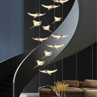 Lustre de Luxe en Fer pour Escalier de Villas et Bâtiments Duplex, Éclairage LED Central, Installation Facile, Style Moderne Minimaliste Poisson Volant