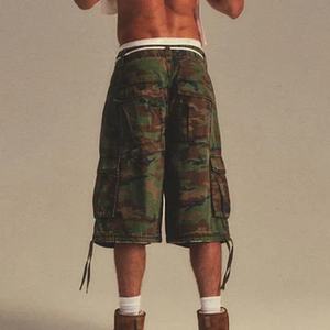 Shorts cargo camouflage pour homme, taille mi-haute, cordon de serrage, toile respirante, décontractés, avec poches - Product Image 2