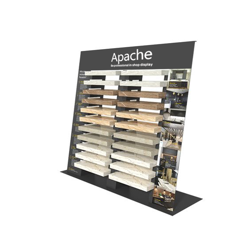 Apache Metal Showroom Floor Standing Slab Rock Carpet Granite Quartz Marble Ceramic Stone Tile Display Rack Stand — view 3