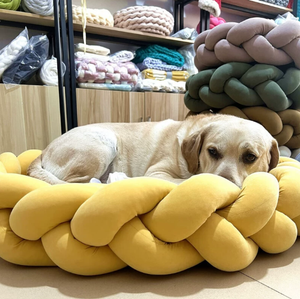 Lit pour animaux de compagnie en tricot <span class=keywords><strong>DIY</strong></span> de qualité supérieure - 6 cm de peluche lavable amovible, maison pour chat et chien, fabrication artisanale, rembourrage en polyester de luxe, grotte pour animaux de compagnie pour petits/ Moyens - Product Image 2