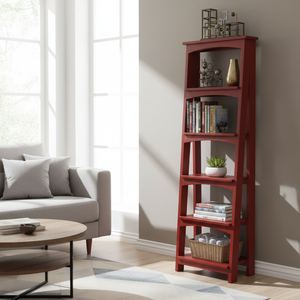 Red Ladder Display Racks <b>Solid</b> <b>Wood</b> <b>Bookcases</b> With Metal Crafts Living Room Cabinets Storage Holders for Home Decor - Product Image 3