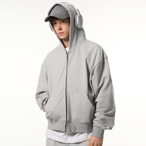 Custom 100% Cotton Blank <strong>Hoodie</strong> Boxy <strong>Zip</strong> up Gray Heavyweight Men French Terry <strong>Zip</strong> up <strong>Hoodie</strong> With Personal Label - Product Image 4