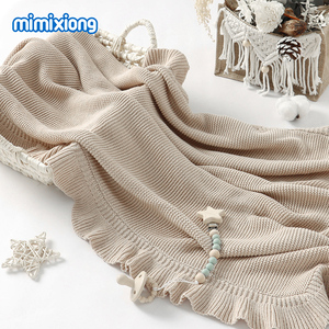 Coperta personalizzata per neonati in maglia 100% cotone con volant coperta Swaddle per neonati - Product Image 6