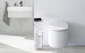 Porte-papier toilette en métal robuste pour salle de bain, finition chromée, avec <span class=keywords><strong>étagère</strong></span>s de rangement - Product Image 4