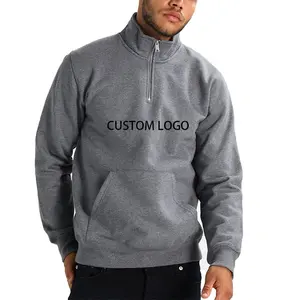 Custom Winter Sports Printed Blank Hoodie No Hood With Pocket Quarter Zip Pullover 100% Cotton Sweatshirt Men