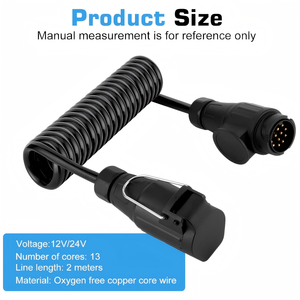 Cáp chuyển đổi điện châu Âu 2m, 13 chân, đầu nối xoắn ốc cho xe tải/rơ moóc, kèm đầu nối nhựa - Product Image 2