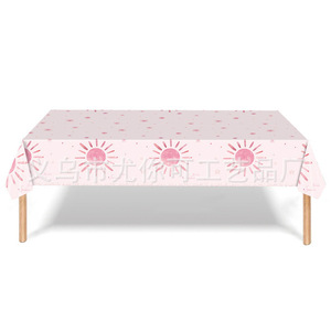 Pink Sun Themed Disposable <b>Tablecloth</b> <b>Plastic</b> Bohemian Style For Children's Birthday Party Scene Decoration - Product Image 3