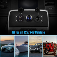 Aksesori Mobil Universal, Panel 3 dalam 1 Universal 12V/24V dengan pengisian daya Cepat USB & Voltmeter untuk perahu RV
