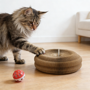 Tiragraffi per Gatti Moderno a Forma di Organo con Catnip, Pieghevole, Riutilizzabile, Interattivo, con Campanello Incluso, in Cartone Ondulato - Product Image 2