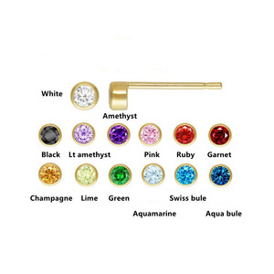Boucles <span class=keywords><strong>d</strong></span>'oreilles en or 14 carats plaqué or, zircon rond de 2 mm, 3 mm, 4 mm, serti, pour femmes, bijoux, clous <span class=keywords><strong>d</strong></span>'<span class=keywords><strong>oreille</strong></span> - Product Image 2