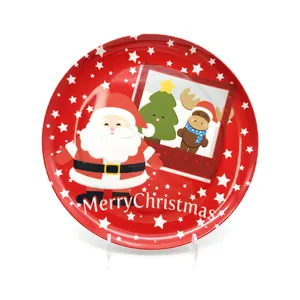 Red Santa Clausเมลามีนเสิร์ฟMerryคริสต์มาสอาหารเย็นPlatterแผ่นพลาสติก