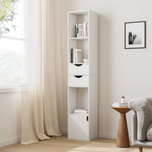 Étagère bibliothèque blanche de haute qualité avec tiroirs et porte, meuble de rangement pour bureau, salon et chambre - Product Image 1