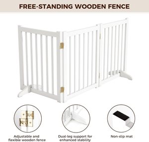 Indoor Dog <strong>Gate</strong>,Wooden Freestanding Dog <strong>Gate</strong> for <strong>Stairs</strong> or Doorways-3 Panels 24" - Folding Solid Wood Safety Pet Fence - Product Image 5
