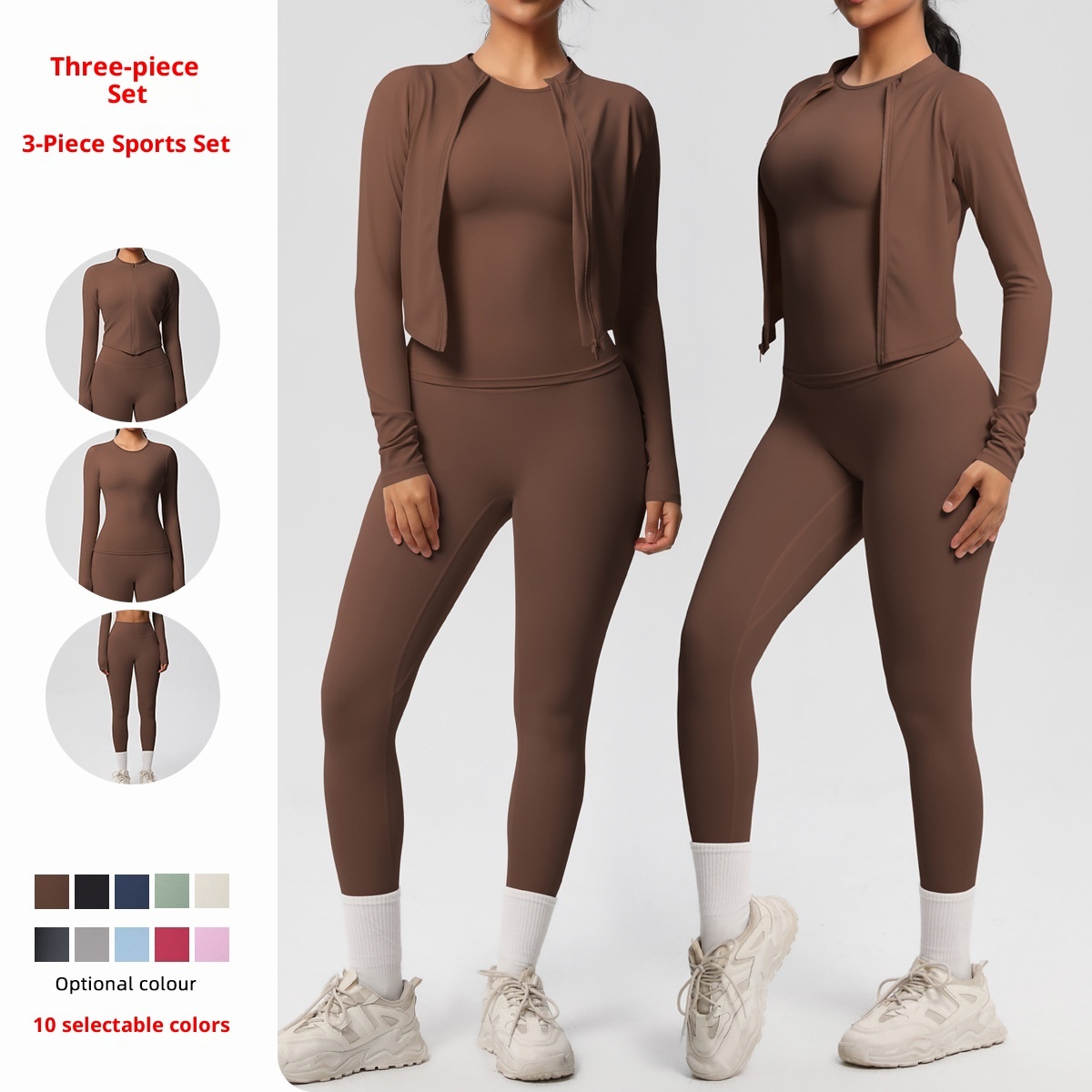 Women's Sport Yoga Two-Piece Set Breathable Spandex/Nylon Solid Long Sleeve Top & Bottom Wrinkle-Resistant Made in China