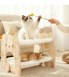 Cama Elevada Extra Grande para Gatos, Hamaca de Madera de Caucho Sólido con Cubierta, Camas Dobles para Mascotas para Hogares con Varios Gatos - Product Image 1