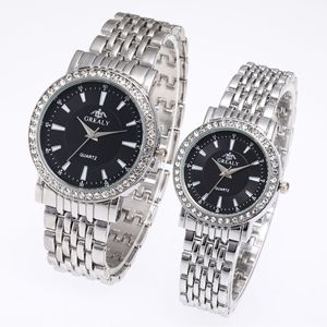 Montre de couple unisexe classique tendance à quartz romantique de marque haut de gamme avec cadran en verre incrusté de diamants en acier inoxydable - Product Image 3