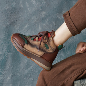 Botas Impermeables hasta la Rodilla con Plataforma y Punta Redonda de Cuero Genuino Estilo Británico Elegante con Combinación de Colores - Product Image 2