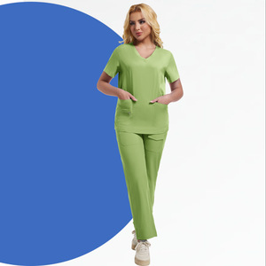 Women Scrub Set Short Sleeve V-Neck Split Uniform Moisture Wicking Hospital Workwear For Nurses Pet Grooming Dentist Operating - Product Image 3