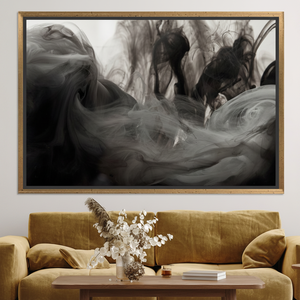 Impression sur toile gris fumé moderne : Décoration murale élégante pour la cave à homme contemporaine, TOILE ENCADRÉE DANS UN CADRE DORÉ - Product Image 2