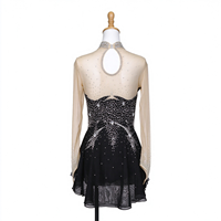 Robe de patinage et de danse noire pour enfants et adultes, col montant, manches longues en maille, dos découpé avec strass, pour compétition et spectacle de patinage sur glace