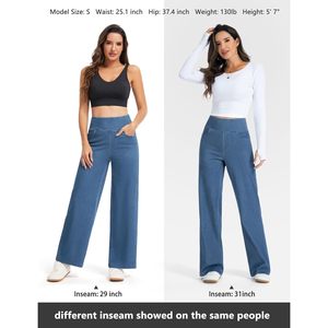 Women's Wide Leg Jeans High Waisted Stretchy Baggy Straight <b>Denim</b> Pants With Pockets Breathable Cotton Spandex <b>Material</b> - Product Image 6
