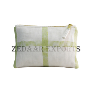 Vente en gros de sacs à maquillage à rayures en lin personnalisés de grande capacité sacs à main pochettes de voyage à fermeture éclair taille personnalisée motif bas quantité minimale de commande - Product Image 4