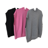 DONYI Gilet à capuche tricoté coréen respirant pour femme, coupe ample et amincissante, décontracté, avec logo frontal, sans manches, collection automne