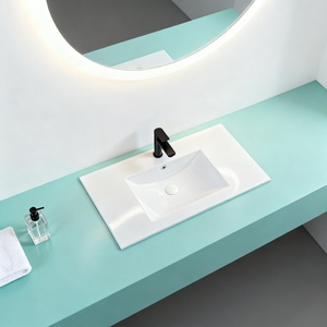 Lavabo Rettangolare a Bordo Sottile Cotto ad Alta Temperatura - Lavabo da <span class=keywords><strong>Bagno</strong></span> Semi-Incassato con Diverse Misure (Liscio e Facile da Pulire) - Product Image 4