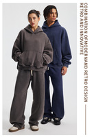Ensemble de survêtement en velours coupe boxy avec broderie personnalisée, sweat à capuche et pantalon de survêtement en polaire pour homme – Collection Hiver