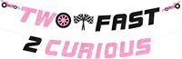 Dekorasi Ulang Tahun Two Fast Two Curious untuk Anak Perempuan, Spanduk Two Fast Two Curious, Mobil Balap Pink, Perlengkapan Pesta Balap Ulang Tahun ke-2