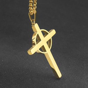 Stainless Steel Simple Cross With Circle Pendant Men Women Gold Silver Jesus Christ Religious Crucifix Necklace Charms Jewelry - Product Image 2