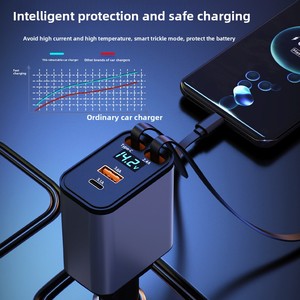 Nouveau chargeur de voiture 120W à charge ultra-rapide, câble rétractable un-vers-deux avec affichage numérique, adaptateur Type-C pour ports - Product Image 1