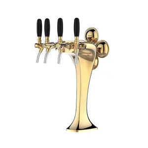 4-Hole Gold Serpentine Beer Tower Dispenser and LED Lights