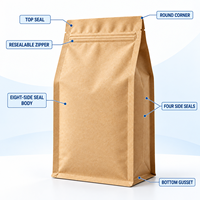 Sachet personnalisé en papier kraft sans fenêtre, scellé sur huit côtés, avec fermeture éclair, pour l'avoine, destiné à la vente au détail et en gros