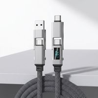 Câble de charge rapide PD 4-en-1 avec affichage numérique, câble de données multifonctionnel USB A/Type C vers Type-C IPH en nylon tressé