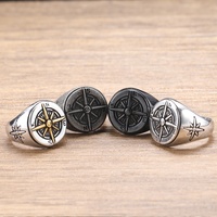 Vente en gros Bagues boussole runique multicolores Bagues rétro punk Bague boussole épaisse gothique en acier inoxydable de 18mm pour hommes