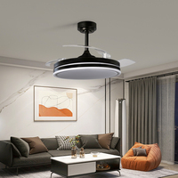 Ventilateur de plafond avec lustre, 42 pouces, lampe de ventilateur de plafond, 3 pales transparentes, ventilateur de plafond rétractable invisible, lumière, télécommande
