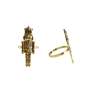 Anello Portatovagliolo in Lega di Zinco Placcato Oro Stile Nordico Lusso Leggero, con Schiaccianoci Natalizio e Foglia d'Ulivo, Artigianato in Metallo - Product Image 4