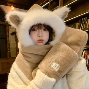 2025 mignon 2 en 1 hiver chaud chat oreille <span class=keywords><strong>bonnet</strong></span> chapeaux écharpe cache-cou floue moelleux fourrure fourrure chapeau femmes filles chapeau et écharpe ensemble - Product Image 6