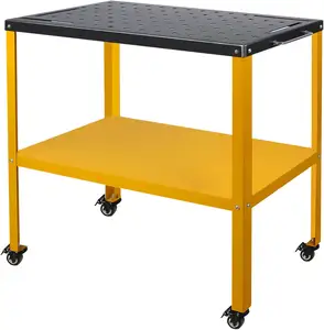 溶接テーブル溶接カート36x18インチ1200lbs耐荷重5/8 "穴付き産業用ワークベンチホイール付き固定テーブル