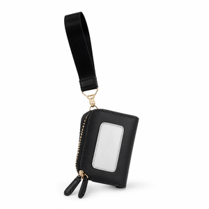 Porte-cartes minimaliste en PU avec dragonne amovible, fenêtre transparente pour carte d'identité, fermeture éclair, compact et portable, 4 pouces, pour cartes de crédit et d'identité - Product Image 4