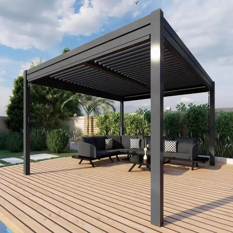 Tenda da sole per Pergola con tetto a lamelle da giardino per esterni con illuminazione Rgb