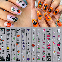 Autocollants 3D pour ongles d'Halloween, design d'horreur, chauve-souris, citrouille, araignée, autocollants adhésifs pour ongles d'Halloween