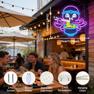 Enseigne néon LED Pieuvre mangeant des nouilles, alimentée par USB, à intensité variable, décoration murale et suspendue - Product Image 2